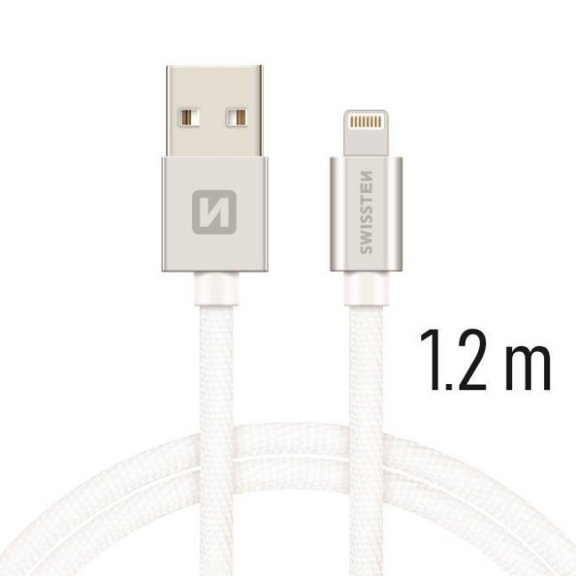 DATOVÝ KABEL SWISSTEN TEXTILE USB / LIGHTNING 1,2 M STŘÍBRNÝ