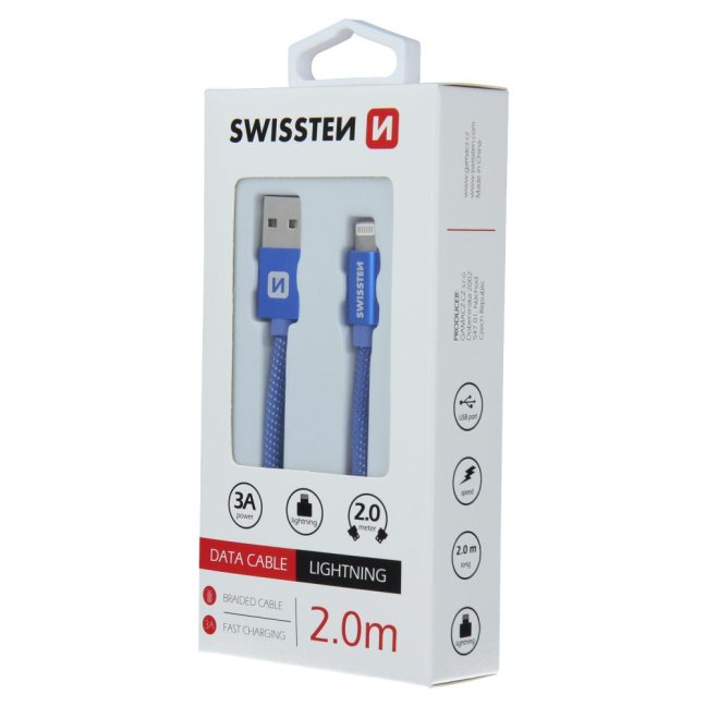 DATOVÝ KABEL SWISSTEN TEXTILE USB / LIGHTNING 2,0 M MODRÝ