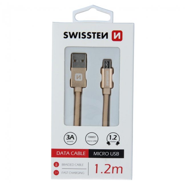 DATOVÝ KABEL SWISSTEN TEXTILE USB / MICRO USB 1,2 M ZLATÝ