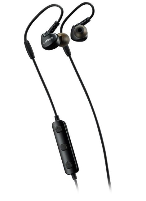 CANYON Bluetooth Sluchátka sportovní s mikrofonem, 0.3m kabel, černé