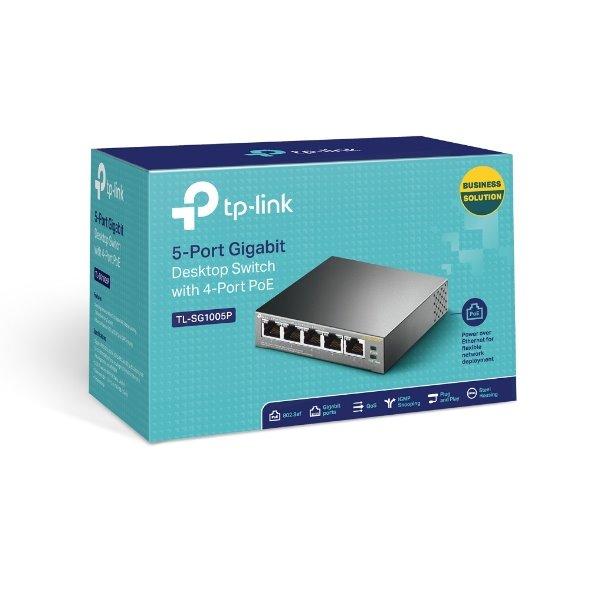 TP-LINK switch 5-Port GbE RJ45 Ports, včetně 4x PoE port; desktop