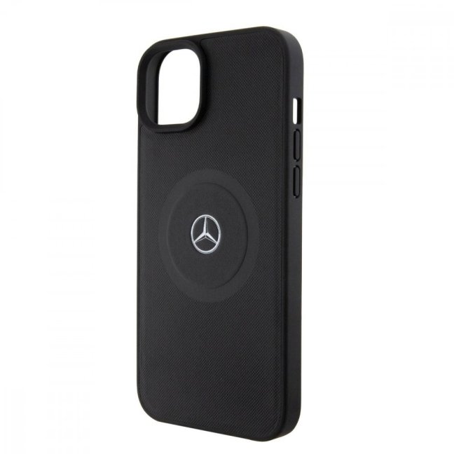 Mercedes Leather Crossed Line Pattern MagSafe Zadní Kryt pro iPhone 15 Black