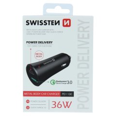 SWISSTEN CL ADAPTÉR POWER DELIVERY USB-C + QUICK CHARGE 3.0 36W METAL ČERNÝ