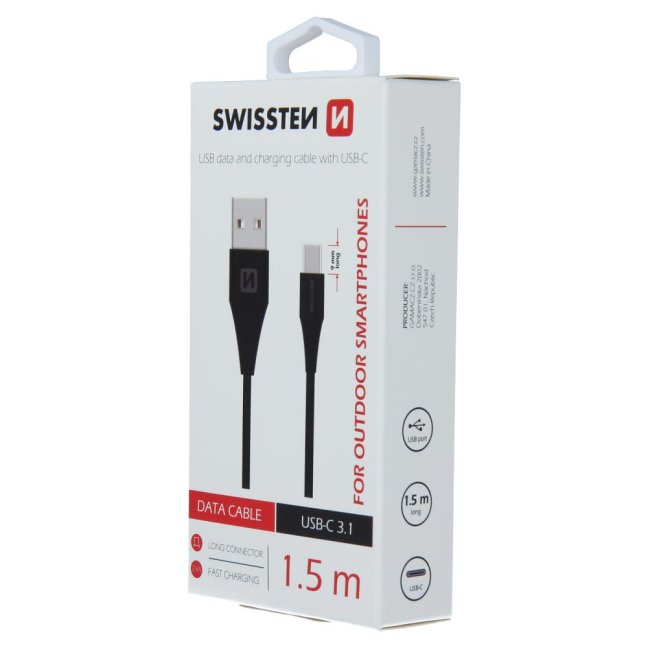 DATOVÝ KABEL SWISSTEN USB / USB-C ČERNÝ 1,5M (9mm)