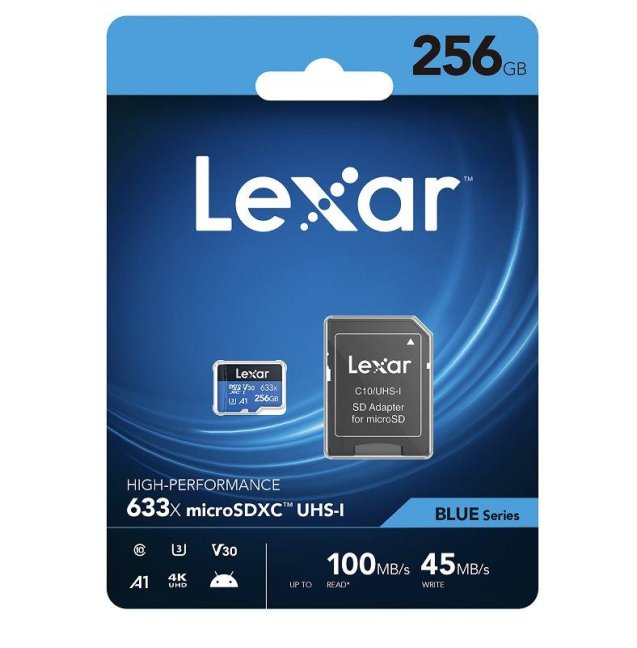 Lexar paměťová karta 256GB High-Performance 633x microSDXC™ UHS-I (čtení/zápis: 100/45MB/s) C10 A1 V30 U3 + adaptér