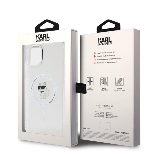 Karl Lagerfeld IML Choupette MagSafe Zadní Kryt pro iPhone 15 Plus Transparent
