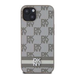 DKNY PU Leather Checkered Pattern and Stripe Zadní Kryt pro iPhone 13 Beige