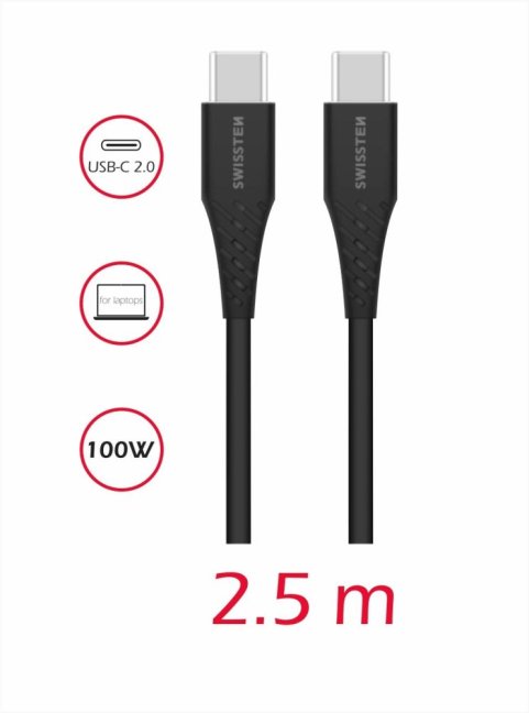 DATOVÝ KABEL SWISSTEN TPE USB-C/USB-C POWER DELIVERY 5A (100W) 2,5 M ČERNÝ