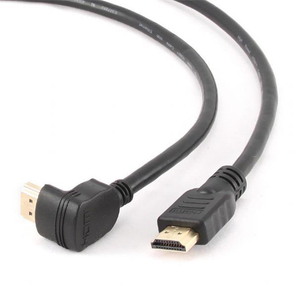 Gembird kabel HDMI High speed, 90° (M) na vodorovný (M), 19 pinové pozlacené konektory, 1.8m, černý, bulk balení