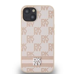 DKNY PU Leather Checkered Pattern and Stripe Zadní Kryt pro iPhone 13 Pink