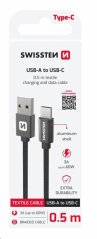 DATOVÝ KABEL SWISSTEN TEXTILE USB / USB-C 0,5 M ČERNÝ