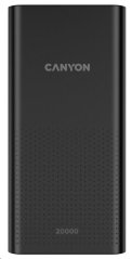 CANYON powerbanka PB-2001, 20000mAh Li-poly, Input 5V/2A microUSB + USB C, Output 5V/2.1A USB-A, černá