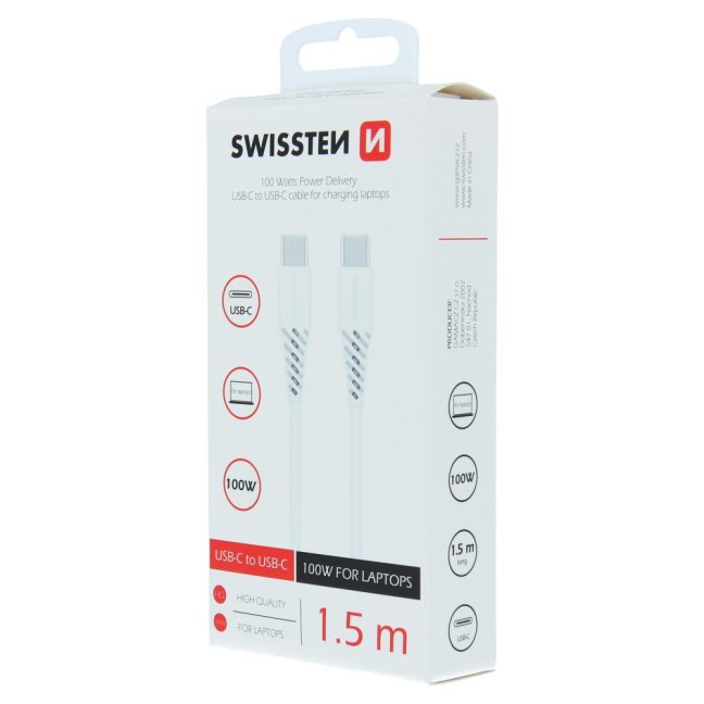 DATOVÝ KABEL SWISSTEN TPE USB-C/USB-C POWER DELIVERY 5A (100W) 1,5 M BÍLÝ