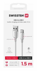 DATOVÝ KABEL SWISSTEN TEXTILE II USB / USB-C 1,5 M BÍLÝ