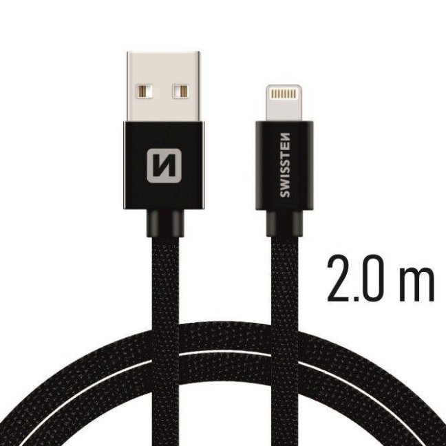 DATOVÝ KABEL SWISSTEN TEXTILE USB / LIGHTNING 2,0 M ČERNÝ