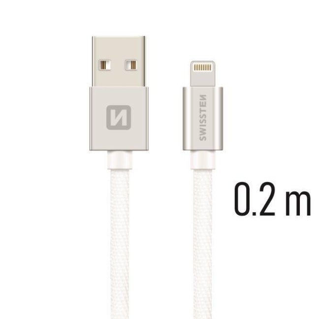 DATOVÝ KABEL SWISSTEN TEXTILE USB / LIGHTNING 0,2 M STŘÍBRNÝ