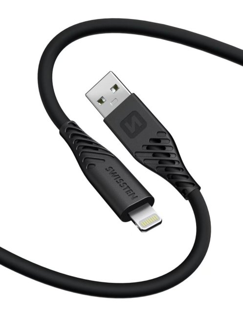 DATOVÝ KABEL SWISSTEN SOFT SILICONE USB / LIGHTNING 1,5 M 30W ČERNÝ