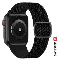 SWISSTEN ŘEMÍNEK PRO APPLE WATCH NYLONOVÝ  42 / 44 / 45 / 49 mm ČERNÝ (se sponou)