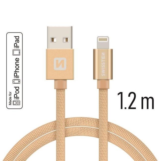 DATOVÝ KABEL SWISSTEN TEXTILE USB / LIGHTNING MFi 1,2 M ZLATÝ