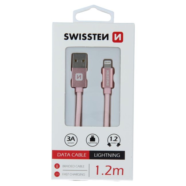 DATOVÝ KABEL SWISSTEN TEXTILE USB / LIGHTNING 1,2 M RŮŽOVO/ZLATÝ