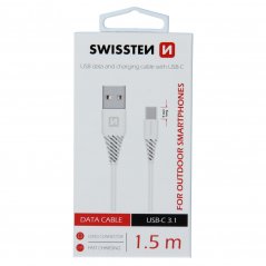DATOVÝ KABEL SWISSTEN USB / USB-C 3.1 BÍLÝ 1,5 M (9mm)