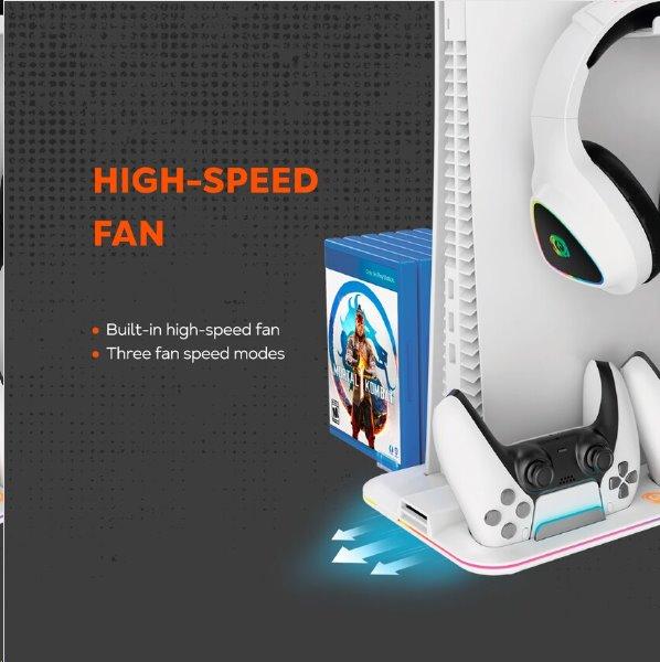 CANYON multifunkční chladící stojan pro PS5, nabíjení 2 PS5 ovladačů, RGB podsvícení, černý