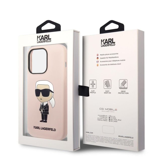 Karl Lagerfeld Liquid Silicone Ikonik NFT Zadní Kryt pro iPhone 14 Pro Pink