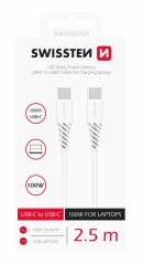 DATOVÝ KABEL SWISSTEN TPE USB-C/USB-C POWER DELIVERY 5A (100W) 2,5 M BÍLÝ