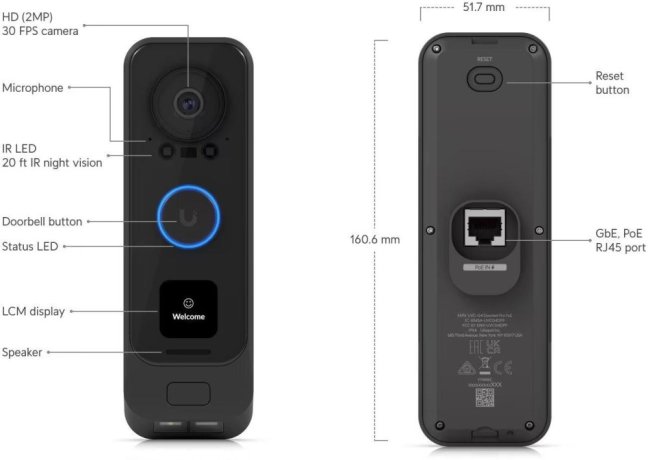 Ubiquiti Video zvonek UniFi Protect UVC-G4 Doorbell Pro PoE Kit, Duální kamera (bílá), 5Mpx s Infra + 8Ppx + PoE zvonek