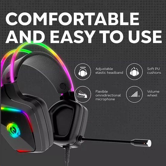 CANYON Herní headset Darkless GH-9A, RGB podsvícení, USB + 3.5mm jack, 2m kabel, černý