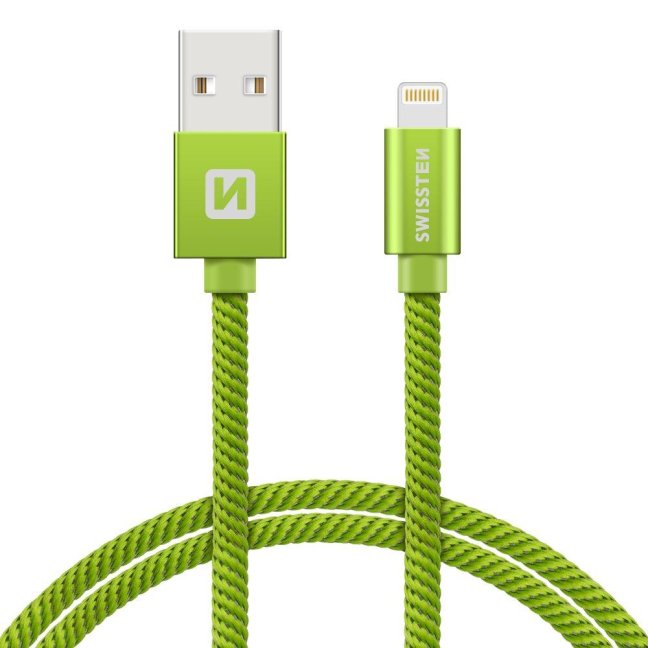 DATOVÝ KABEL SWISSTEN TEXTILE USB / LIGHTNING 2,0 M ZELENÝ