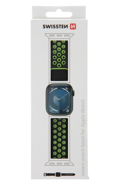 SWISSTEN ŘEMÍNEK PRO APPLE WATCH SILIKONOVÝ - SPORT 38 / 40 / 41 mm ČERNO/ZELENÝ