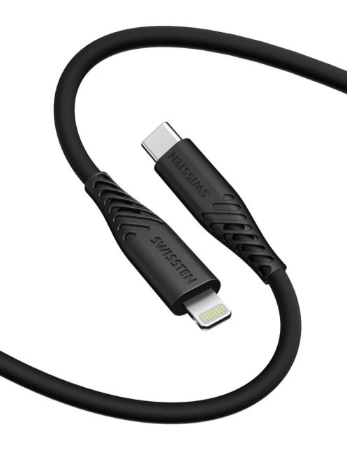 DATOVÝ KABEL SWISSTEN SOFT SILICONE USB-C / LIGHTNING 1,2 M 30W ČERNÝ