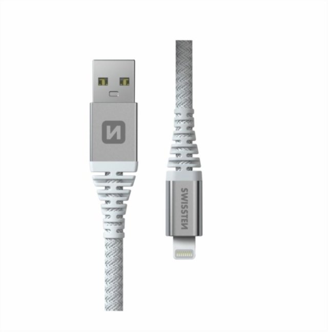 DATOVÝ KABEL SWISSTEN KEVLAR USB / LIGHTNING 1,5 M BÍLÝ