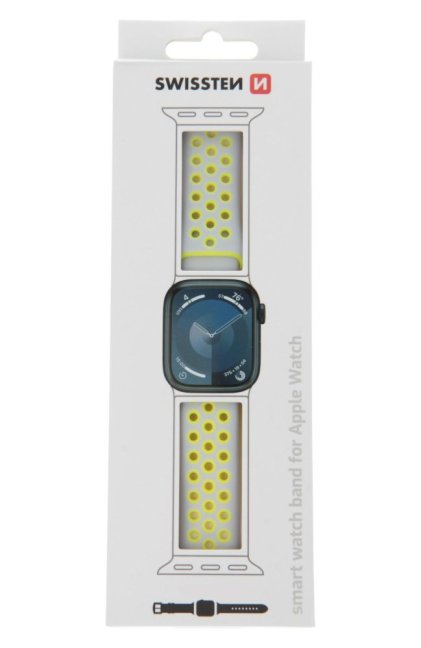 SWISSTEN ŘEMÍNEK PRO APPLE WATCH SILIKONOVÝ - SPORT 38 / 40 / 41 mm STŘÍBRNO/ŽLUTÝ