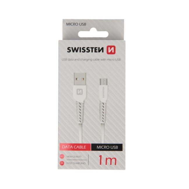 DATOVÝ KABEL SWISSTEN USB / MICRO USB 1,0 M BÍLÝ