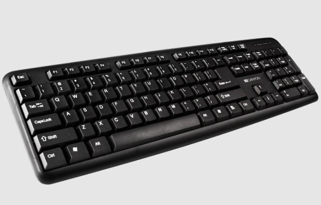 CANYON klasická USB klávesnice, omývatelná, černá, RU layout/Cyrilice, černá