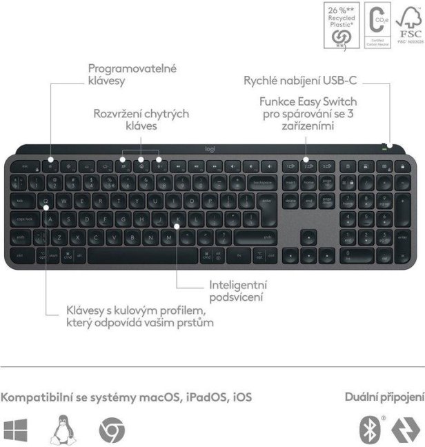 Logitech MX Keys S - GRAPHITE - CZE-SKY - BT - INTNL