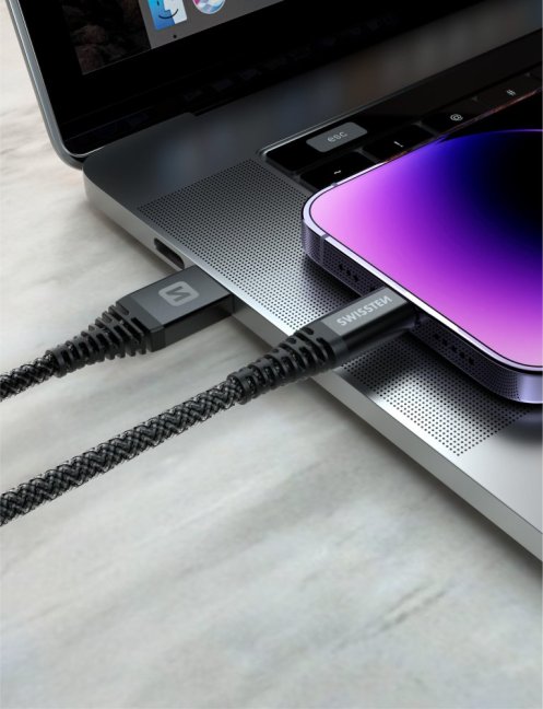 DATOVÝ KABEL SWISSTEN KEVLAR USB-C / LIGHTNING 1,5 M ANTRACIT