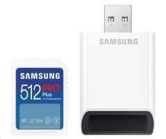 Samsung paměťová karta 512GB PRO Plus micro SDXC CL10 U3 (č/z: až 180/až 130MB/s) + USB adaptér