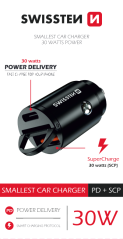 SWISSTEN CL ADAPTÉR POWER DELIVERY USB-C + SUPER CHARGE 3.0 30W NANO ČERNÝ