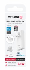 SWISSTEN CESTOVNÍ ADAPTÉR GaN USB-C + USB-A 65W VÝMĚNNÉ VIDLICE (US, EU, UK) BÍLÝ