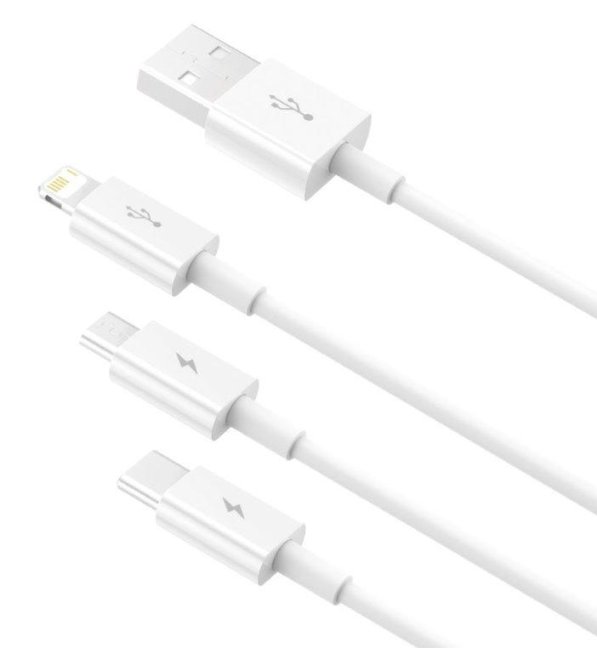 Baseus CAMLTYS-02 Superior Fast Charging Datový Kabel 3v1 USB-C, Lightning, MicroUSB 1.5m White