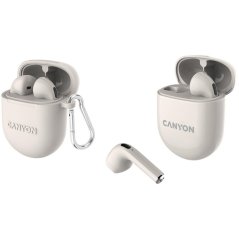 CANYON TWS-6 BT sluchátka s mikrofonem, BT V5.3 JL 6976D4, pouzdro 400mAh+30mAh až 21h, béžová