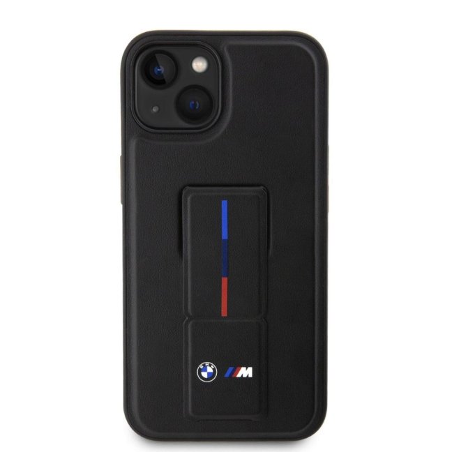BMW M Collection PU Grip Stand Tricolor Line Zadní Kryt pro iPhone 15 Black