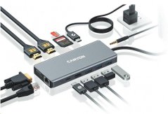 CANYON replikátor portů DS-12 13v1, 1xUSB-C PD 100W, 2xHDMI (4K), VGA, 4xUSB-A, RJ45 Gb, 3.5mm jack, SD/micro čtečka