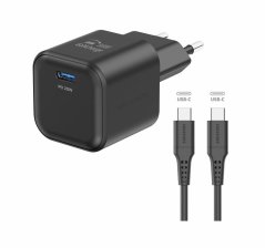 SWISSTEN SÍŤOVÝ ADAPTÉR GaN 1x USB-C 20W POWER DELIVERY ČERNÝ + DATOVÝ KABEL USB-C/USB-C 1,2 M ČERNÝ