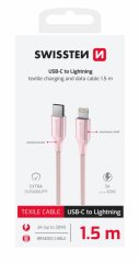DATOVÝ KABEL SWISSTEN TEXTILE II USB-C / LIGHTNING 1,5 M RŮŽOVÝ