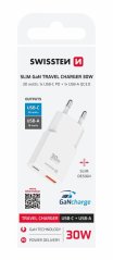 SWISSTEN TENKÝ SÍŤOVÝ ADAPTÉR GaN USB-C + USB-A 30W BÍLÝ