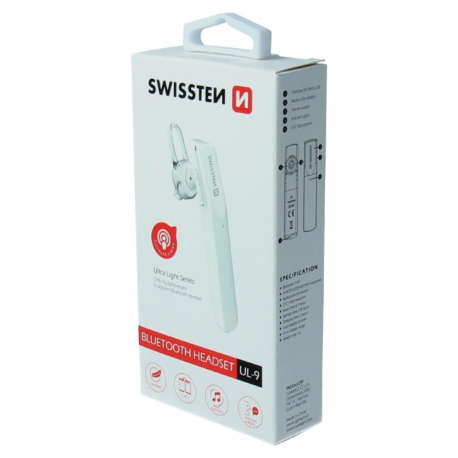 BLUETOOTH HEADSET SWISSTEN ULTRA LIGHT UL-9 BÍLÝ